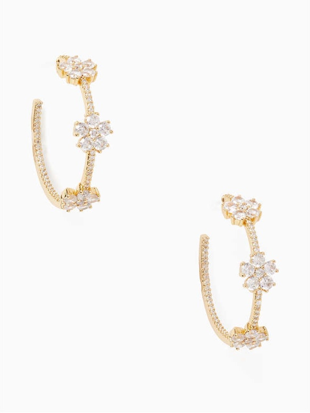 NWT Kate Spade Gold Clear CZ Crystal Gleaming Gardenia Flower Hoops MSRP $109
